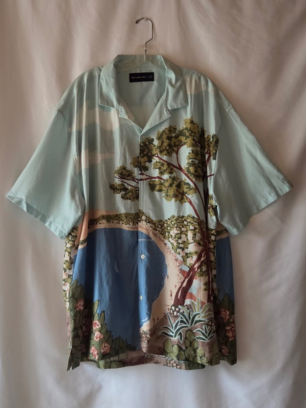 Abercrombie & Fitch Camp Collar Button Down Shirt Beach Scene  Size XXL NWOT